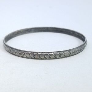 Vintage Tarnished Silver Tone Bangle Bracelet, Stacking Skinny Minimal Estate